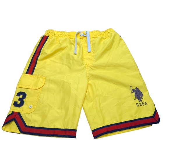 U.S. POLLO ASSN. SWIM SHORTS BOYS SIZE 10/12 YELLOW EMBROIDERED POCKETS & MESH - Picture 1 of 12